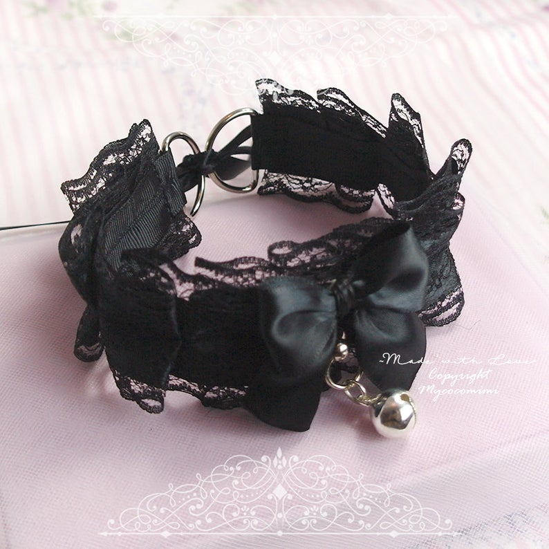 Collar Choker Necklace Kitten Play Collar All Black Bow Bel