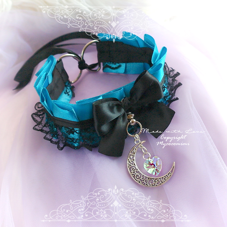 Black Satin Pleated Gold Stars O Ring Luxury Day Collar Choker Necklace Tug Proof Kitten Play Gear Jewelry pastel Romantic Princess