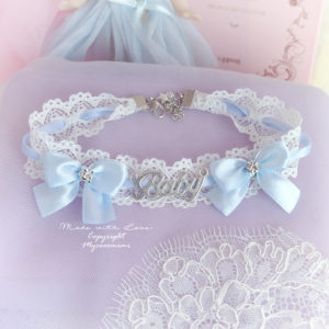 BABY Girl Choker Necklace Lace Light Blue Bow Bling Rhinestone neck collar pastel cute Romantic Fashion Everyday jewelry