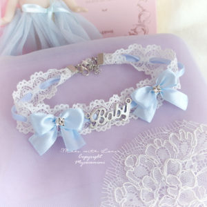 BABY Girl Choker Necklace Lace Light Blue Bow Bling Rhinestone neck collar pastel cute Romantic Fashion Everyday jewelry