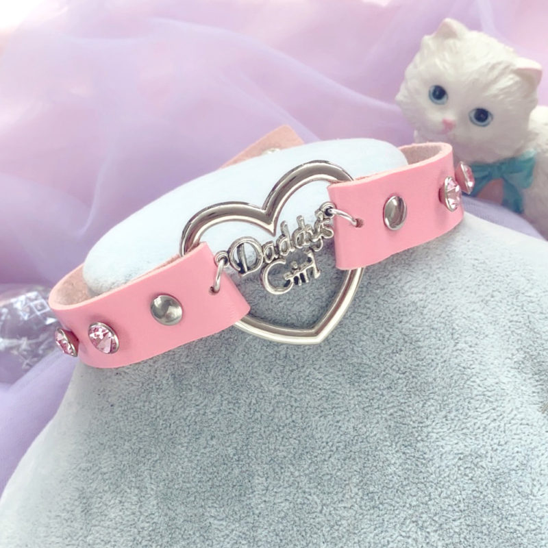 Choker Necklace ,Kawaii Daddys Girl Pink Faux Leather Bling Rhinestone ...