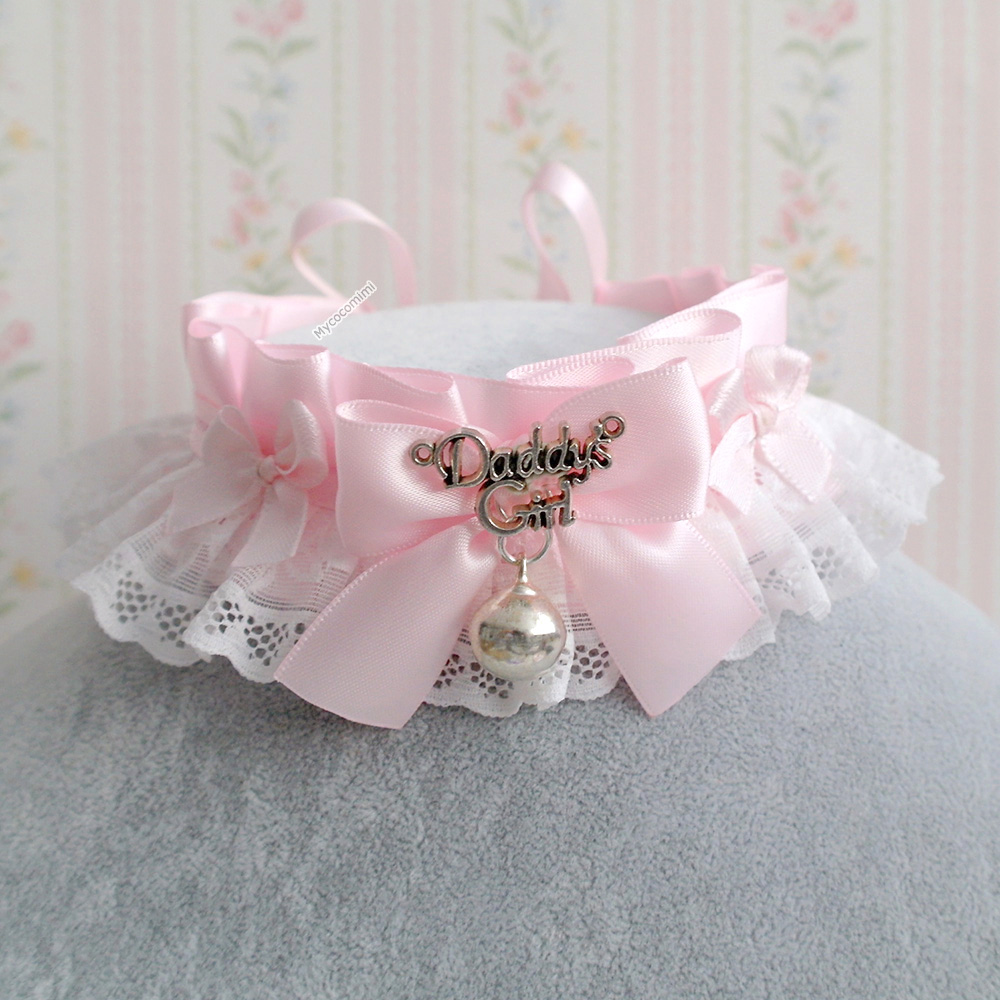 Kitten Pet Play Collar DDLG Baby pink Black Lace Bow Bell Choker Necklace Jewelry pastel Lolita Daddys Girl BDSM Fairy Kei