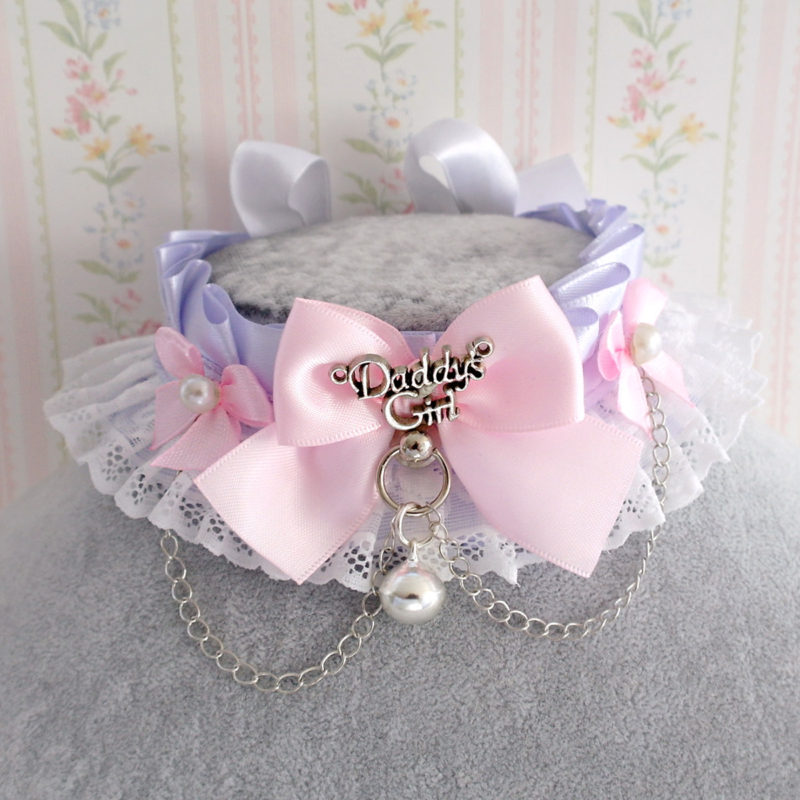 Daddys girl tag lilac purple satin choker necklace kitten play collar ...