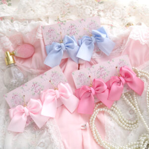Choose your color (Hot Pink/ Baby Pink / Blue) Romantic Bow Earrings (Dangle / Clip On) , Kawaii Jewellery Soft Girl Aesthetics Fairy