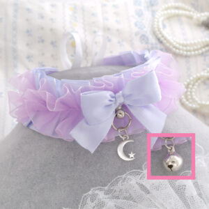 Choose your style - Crescent Moon / Bell , Lilac Light Purple Choker Necklace ,Kitten Play Collar Lace ruffles bow , DDLG Kawaii Pastel