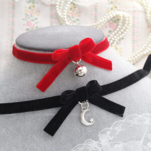 Choose your style - Black / Red , Moon / Bell , Velvet Choker Necklace, Bow , Simple pastel goth Gothic Girl