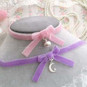 Choose your style - Baby Pink / Purple , Moon / Bell , Velvet Choker Necklace, Bow , Simple pastel cute soft girl aesthetic