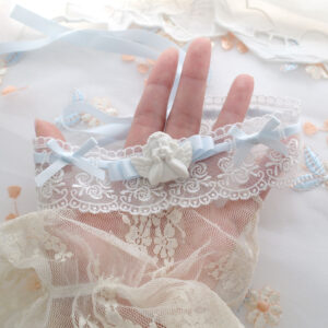 Rococo Romantic Cherub Angel White Lace baby blue Bow Collar Wide Choker Necklace Angelic Kawaii Jewelry Lingerie Collar