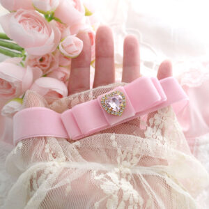 Soft Girl Core Baby Pink Velvet Bow Rhinestone Heart choker necklace , romantic coquette princess core Dainty jewelry day collar