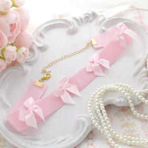 Coquette Baby Pink Velvet Bow Choker Necklace , Handmade cute princess soft girl jewelry