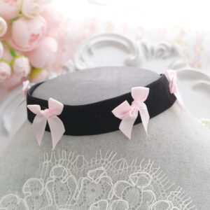 Coquette Baby Pink Bow Black Velvet Choker Necklae , cute soft girl kawaii jewelry everyday collar