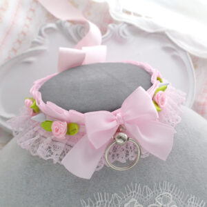 Little flower White Spikes Baby Pink Lace Ruffles kitten pet play collar choker necklace , pastel kawaii cute