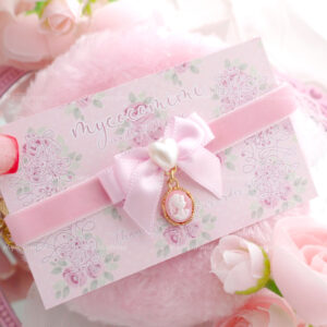 Coquette Core Baby Pink Velvet Choker Necklace, Bow Lady Head Cameo Pendant ,Rococo Soft Girl Style Jewelry Accessories
