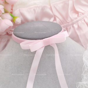 Coquette Baby Pink Velvet Satin Long bow choker necklace , Ribbon Bow Choker , princess core sweet handmade jewellry