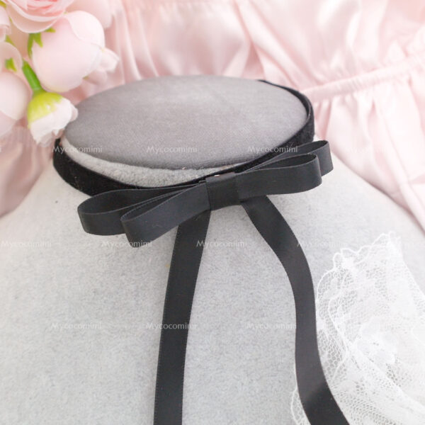 Coquette Elegance Black Velvet Satin Ribbon Long bow choker necklace , Bow Choker , dark princess core handmade jewelry