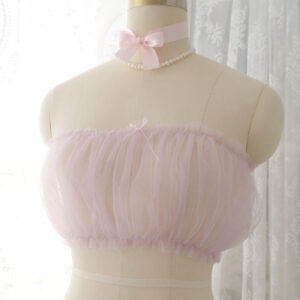 Coquette Lilac Light Purple Soft Tulle Bralette Tube Crop Mesh Top with a bow , Fairy Core Soft Girl Clothing, Great for layering
