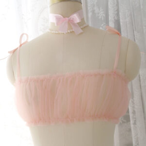Coquette Peach Pink Tulle Tube Top Camisole Bralette Mesh Top ,Tie Straps , Fairy Core Lingerie Bralette , Great for Layering