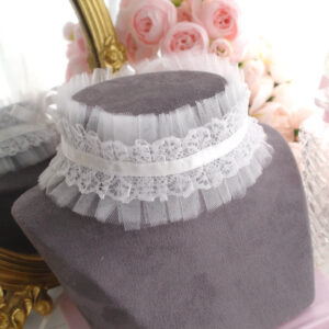 Angelic Coquette Soft White Tulle Choker Necklace Collar , Ruffles Lace Satin Tie Closure , Fairy Core Soft Girl Bridal Wedding jewelry