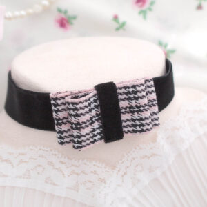 Classic Pink Houndstooth Bow Black Velvet Choker Necklace ,feminine cute plaid bow tie collar jewelry, handmade