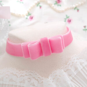Coquette Style Hot Pink Velvet Bow Choker Necklace , Simple kawaii Princess Core , Handmade Jewelry , Gift for her