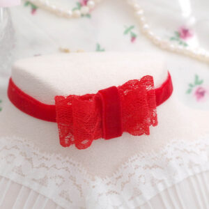 Red Lace bow Velvet Choker Necklace , Claassic Romantic Bowtie Day Collar Jewelry, Handmade Gift For Her , Special Occasion Outfit