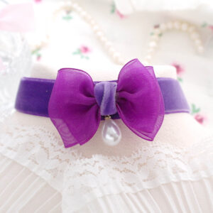 Purple Bow Velvet choker necklace, with a faux pearl pendant , elegance bowtie collar jewelry, classic stylish handmade accessories