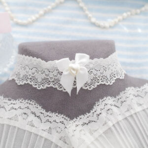 Elegance soft white lace choker necklace  , heart pearl white bow , kawaii cute jewelry accessories rococo style