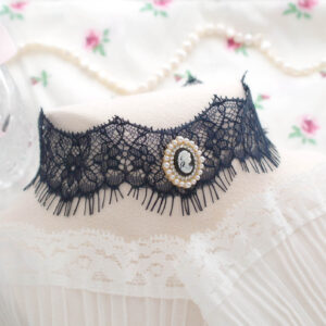 Victorian Style Dark Navy Blue Fringe Lace lady head caeo choker necklace , elegance rococo style accessories , handmade jewelry