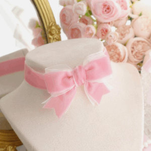 Coquette Blush Pink Velvet Bow choker necklace, super cute soft girl day collar