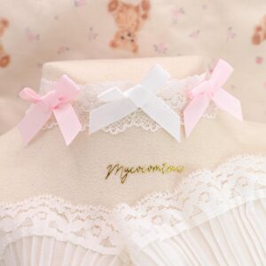 Coquette handmade white lace baby pink bow choker necklace , kawaii ddlg style romantic everyday collar jewelry (Copy)