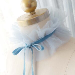 Elizabeth Blue Tulle Velvet Bow Tie Neck Ruff ,High Collar ,Detachable Scarf, Victorian Rococco Neckpiece ,Choker Necklace