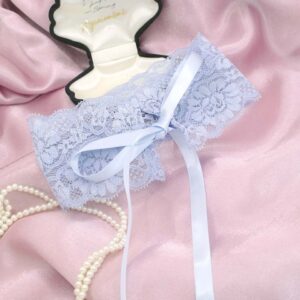 Pretty Romantic Wide 6.5cm Light Blue Lace Choker Necklace , Satin tie bow closure, Lace Floral Collar , Rococo fairy core jewelry