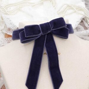 Navy Blue Velvet Bow Choker Necklace , Elegance Velvet Ribbon Bow soft girl core accessories