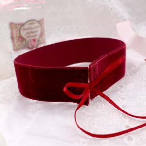 3cm Wide Burgundy Red Velvet Choker Necklace Collar , Simple Elegance Ribbon Tie Closure, Perfect for any occasion