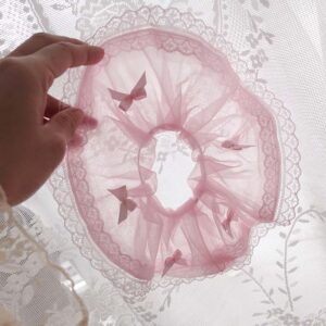 Dreamy Baby Pink Tulle and Lace Cute Bow Cloud Oversize Scrunchies, Hair Scrunchies accessories elastic Romantic Soft Girl Core