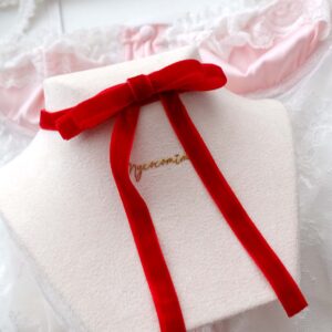 Coquette Red Velvet Ribbon bow choker necklace , Long Bow Choker , princess core handmade jewelry