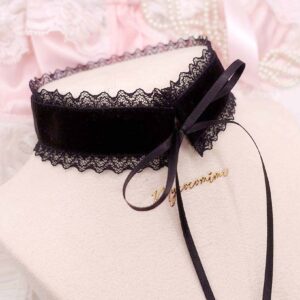 3cm Wide Black Velvet Lace Frill Choker Necklace Collar, Simple Elegance Ribbon Tie Closure, Perfect for any occasion, Handmade Jewelry