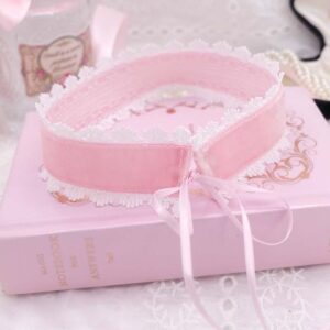 3.3cm Wide White Lace Baby Pink Velvet Lace Frill Choker Necklace Collar, Ribbon Tie Closure, Perfect for any occasion, Coquette Soft Girl