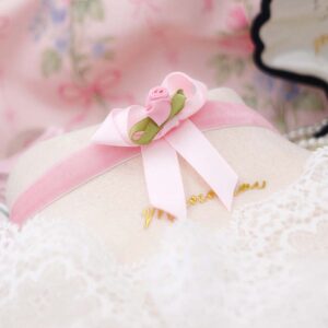 Romantic Coquette Baby Pink Velvet Choker Necklace Ribbon Bow Little Flower Rose , Fairy Core Jewelry , Soft Girl Style , Gift for her