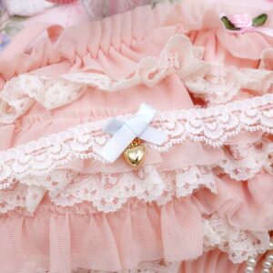 Delicate Beige Lace Choker Necklace , Tiny Baby Blue Bow Gold Heart Charm , Cute Lace Jewelry