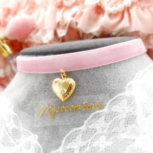 Heart Locket Charm Baby Pink Velvet Choker Necklace, Skinny Velvet Choker , Coquette Cute Jewellery
