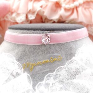 Classic Baby Pink Velvet Skinny Choker Necklace with Rhinestone , dainty handmade jewellery