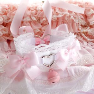 Heart White Lace Baby Pink Bow kitten play collar, with bell , kawaii accessories ddlg neko girl accessories