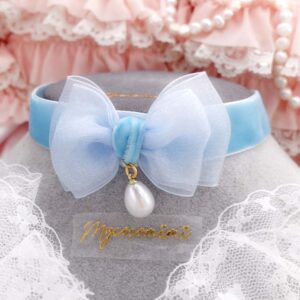 Baby Blue Velvet Faux Pearl Pendant Choker Necklace , Coquette Core jewelry ,Gift for her