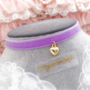 Little Gold Heart Lilac Purple Velvet Choker Necklace , Skinny Collar, Simple Elegance Women Jewellery, Gift for her
