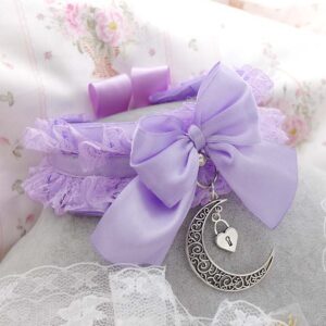 Lilac purple lace kittenplay collar with bow and moon pendant