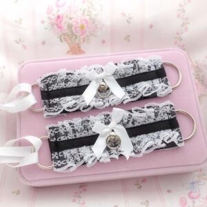 black and white lace wrist cuffs with ruffles and bow