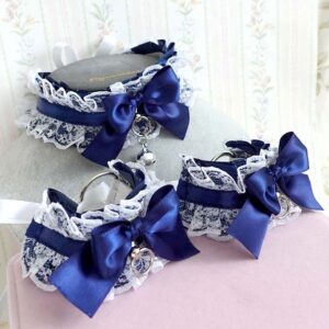 handmade navy lace choker with bow and bell