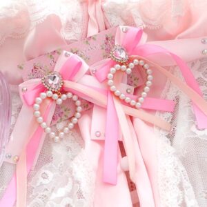 Bling Coquette Dangle Earrings Pearl Heart Hot Pink Bow