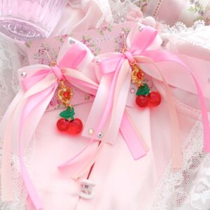Coquette Earrings Cherry Bling Hot Pink Bow – Cute Soft Girl Jewelry